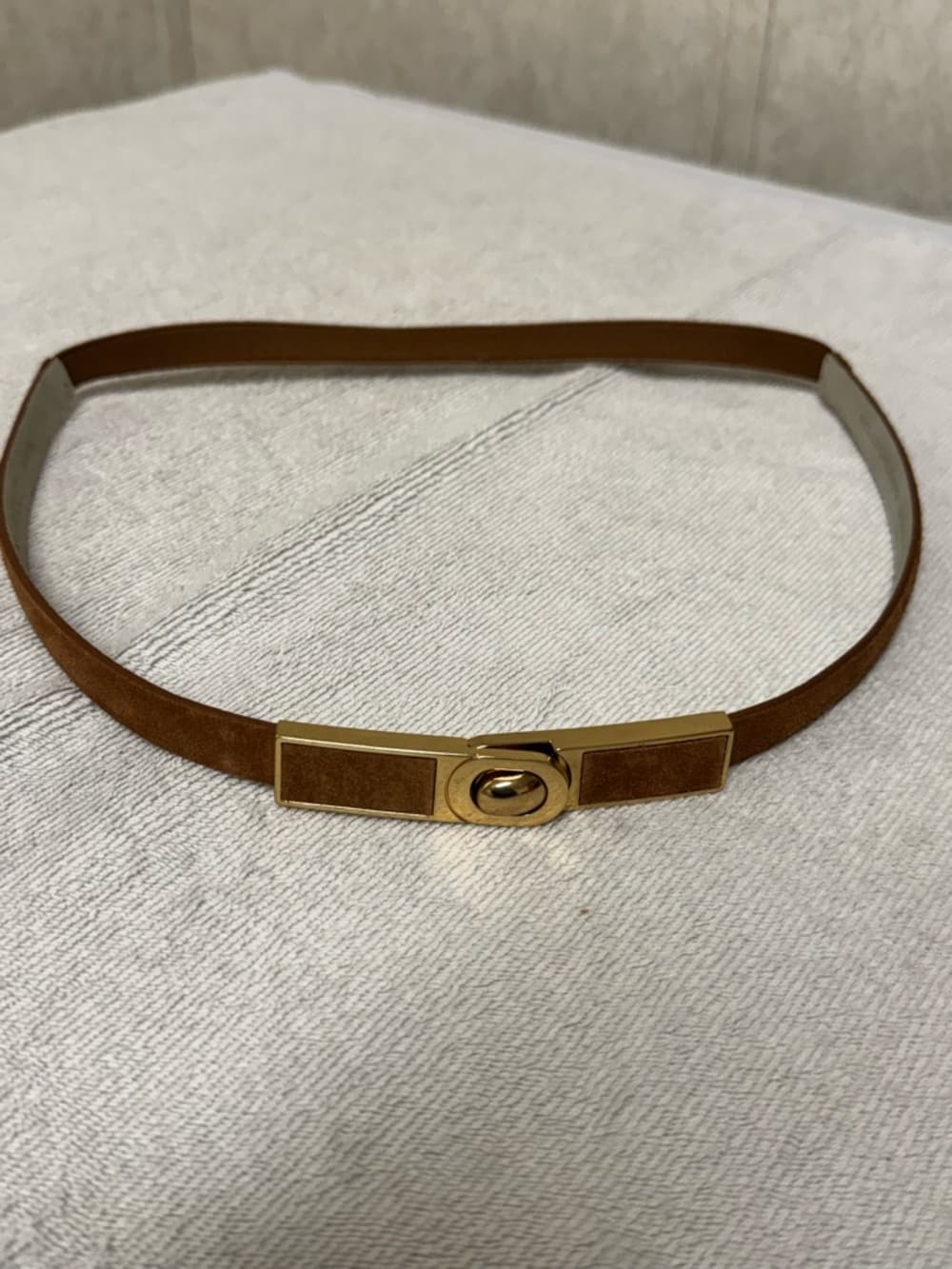 White House Black Market Brown Suede Slim Belt with Gold Buckle
