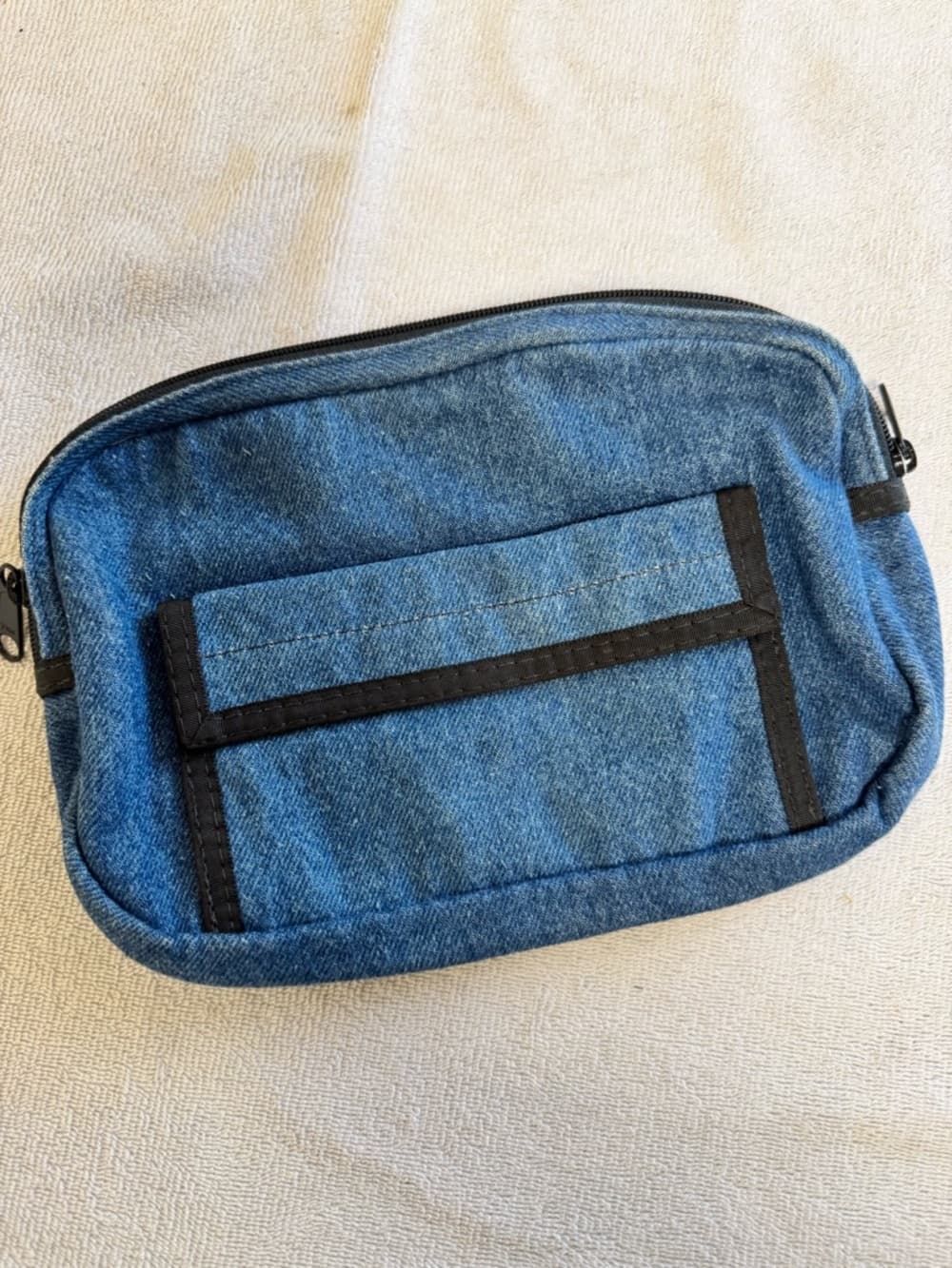 Men's Denim Toiletry Bag with Black Trim