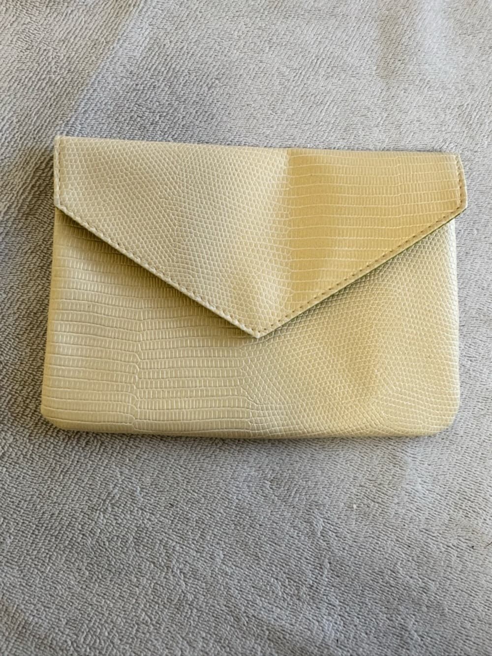 ipsy Cream Lizard-Embossed Envelope Clutch