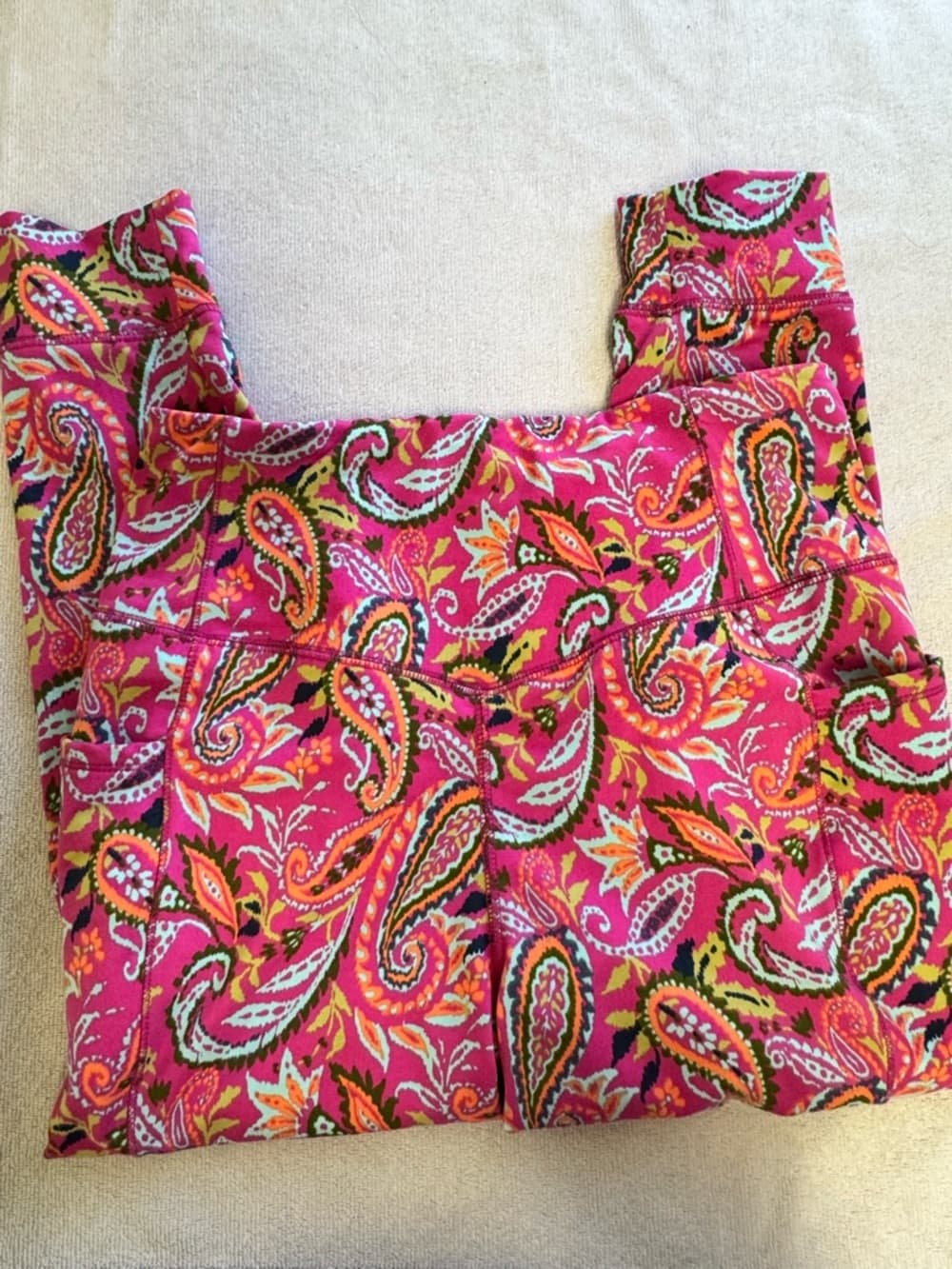 Belle by Kim Gravel Vibrant Pink Paisley Leggings with Multicolor Accents