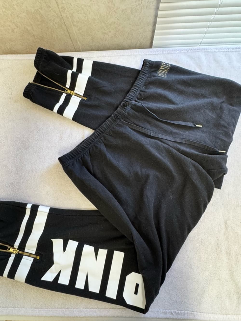 PINK Victoria's Secret Black Jogger Pants with White Logo Stripes