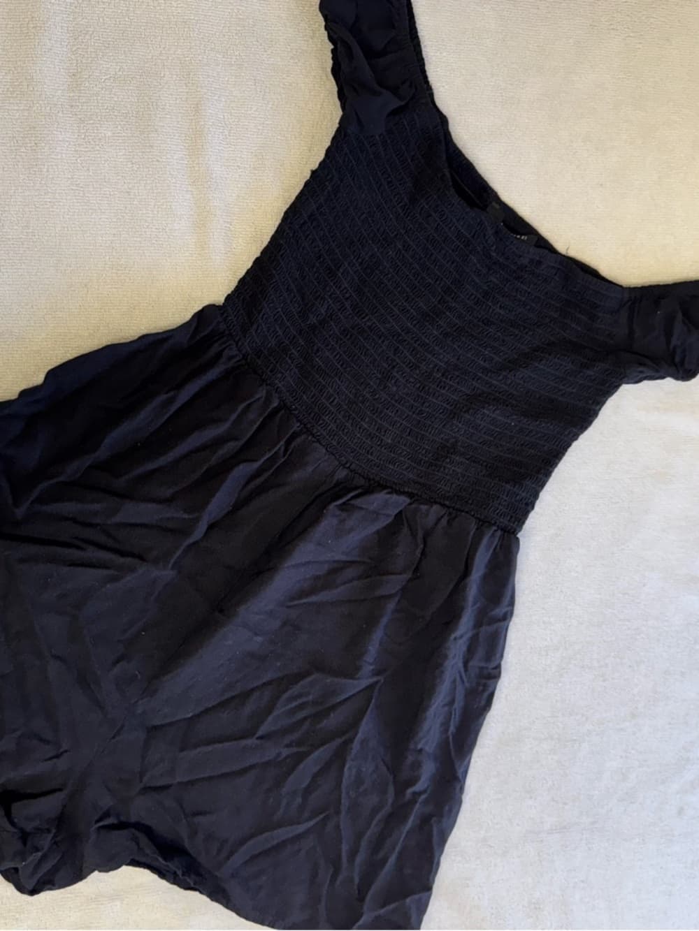 Forever 21 Black Smocked off the Shoulder Romper