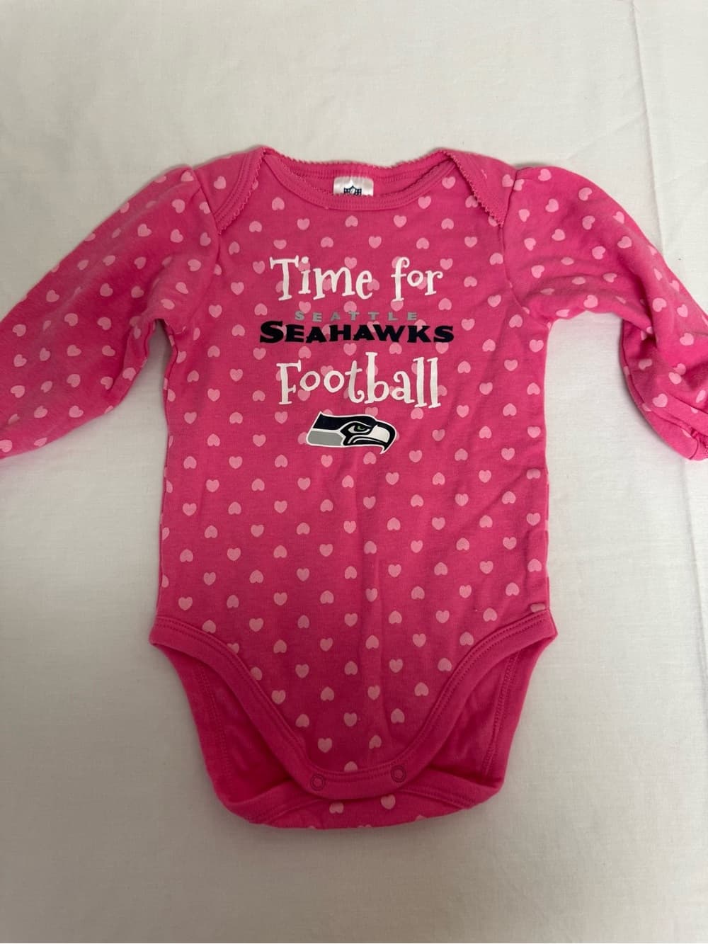 NFL Pink Hearts "Time for Football" Seahawks Baby Bodysuit