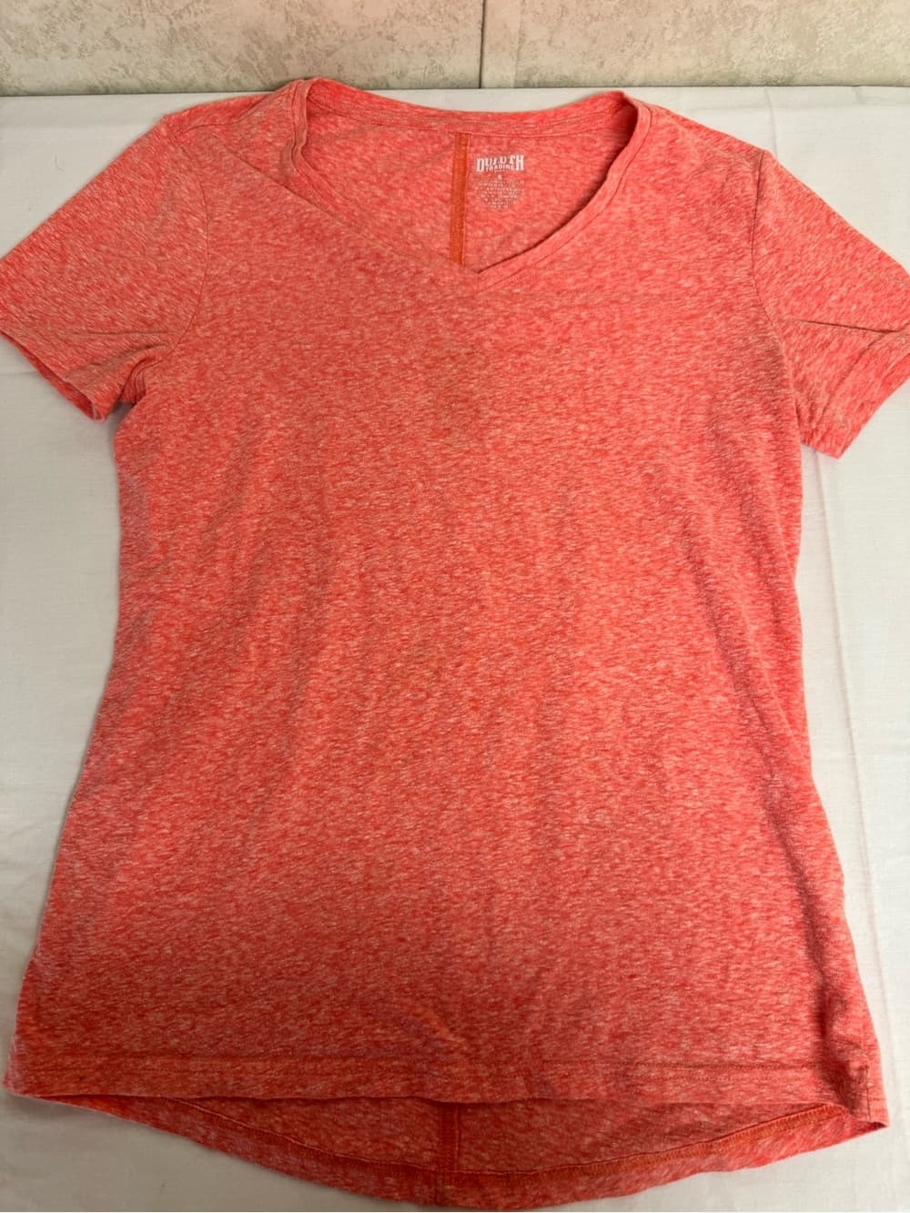 Duluth Trading Co Heathered Coral V-Neck Tee