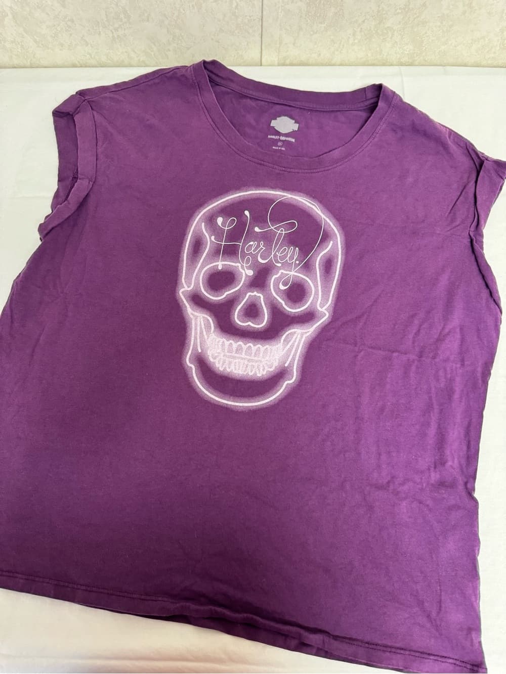 Harley-Davidson Purple Muscle Tee with White Skull Graphic
