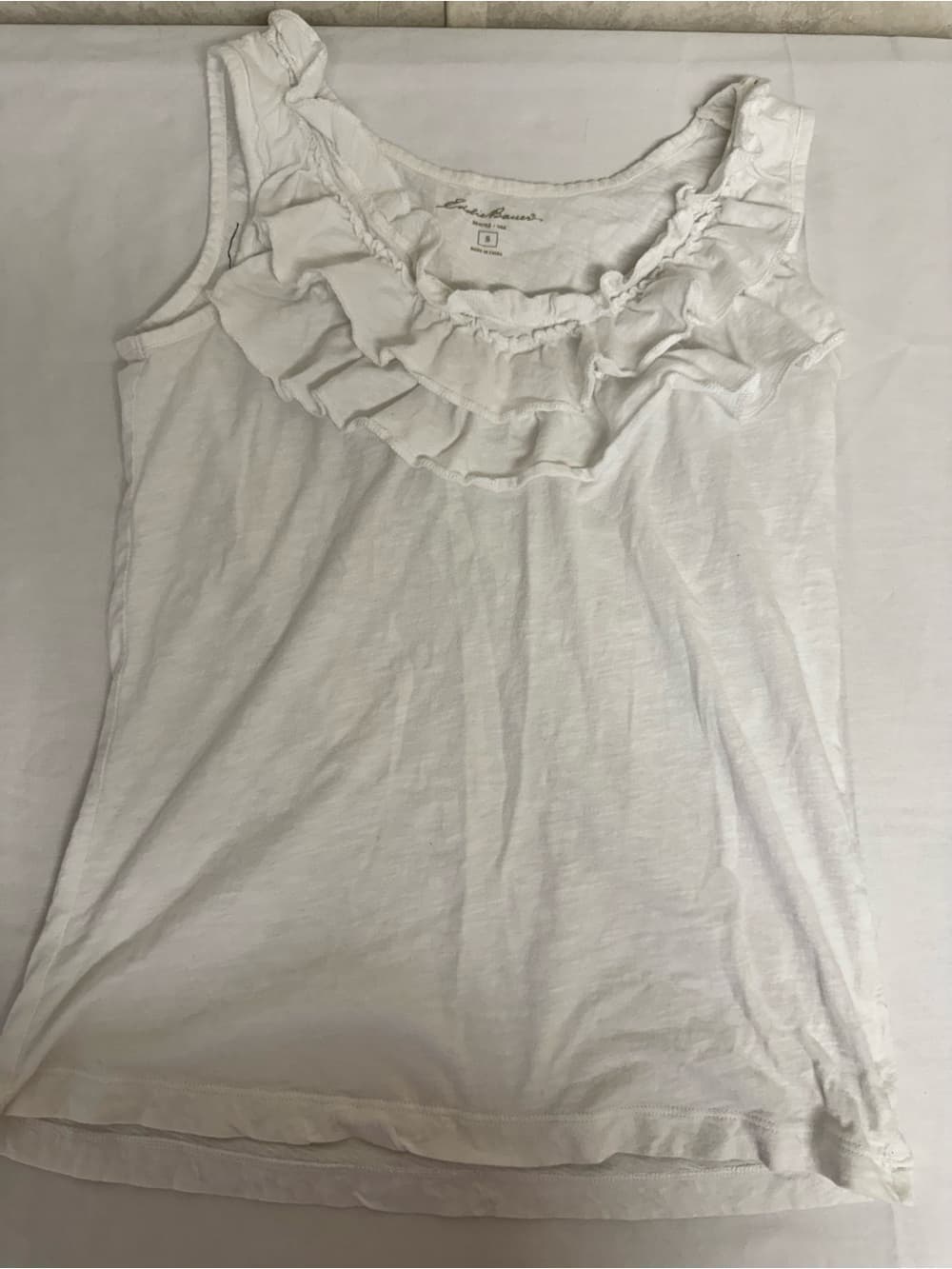 Eddie Bauer White Ruffle Neck Tank - Women's