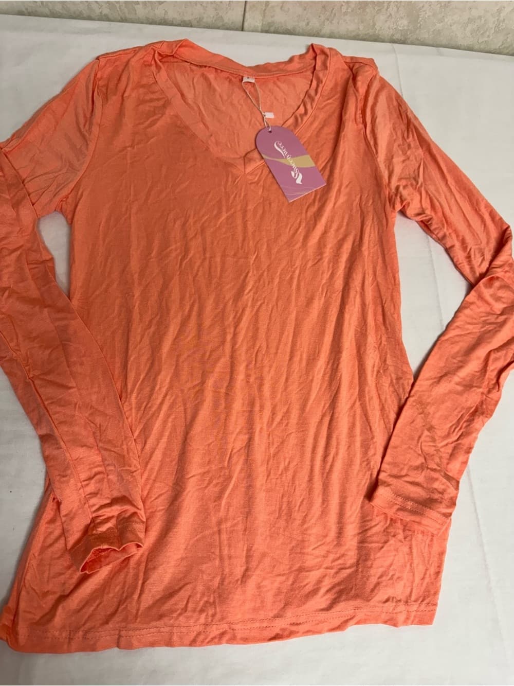Women's Long Sleeve V-Neck Tee in Bright Orange