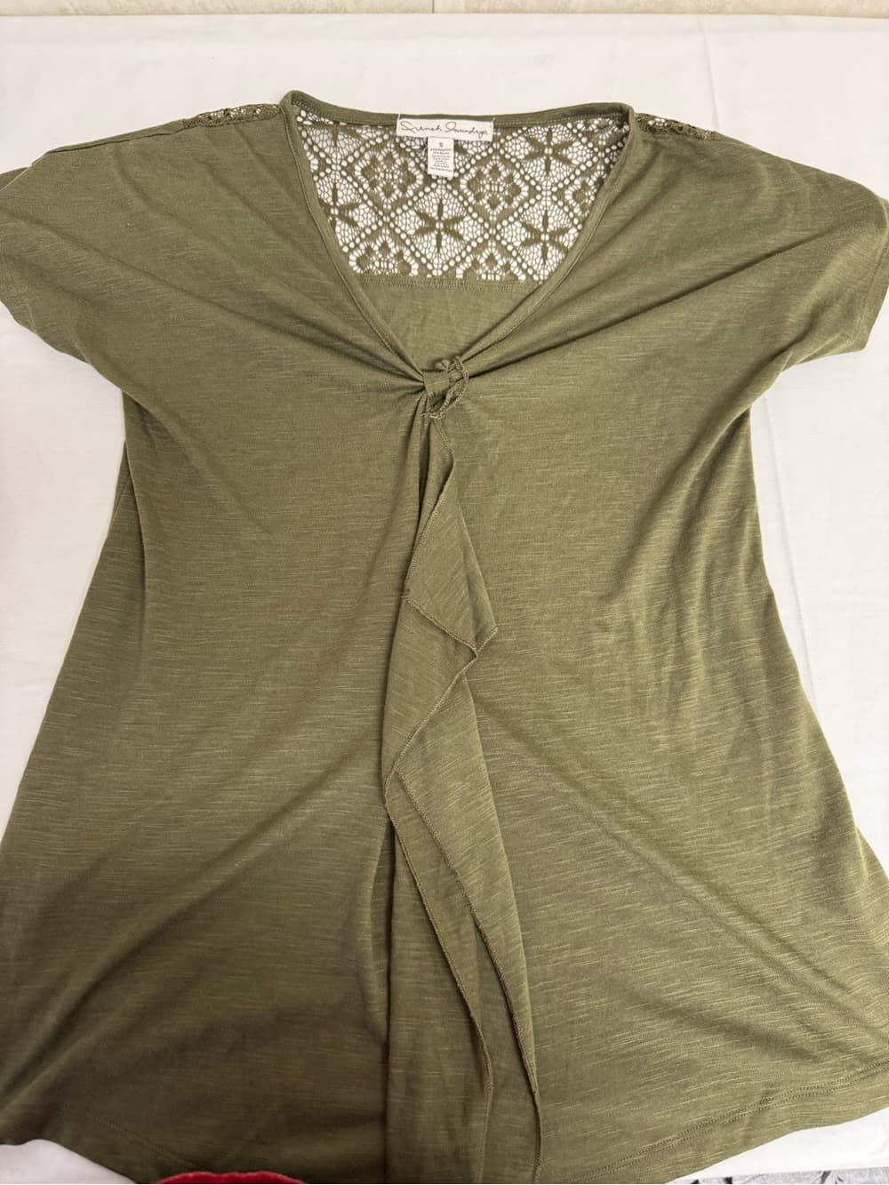 French Laundry Olive Knot-Front Tunic with Lace Yoke