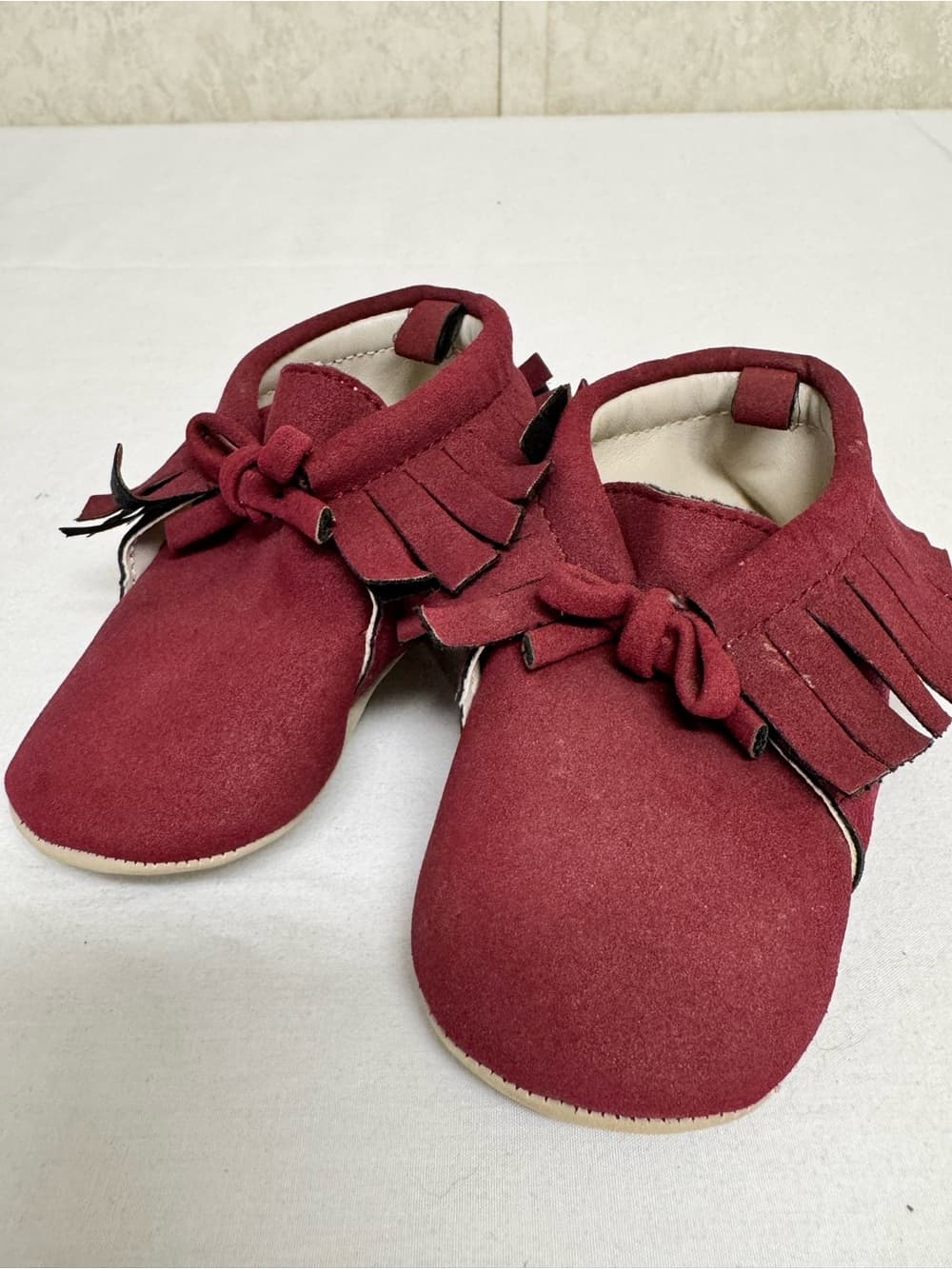 Old Navy Wine Red Fringe Baby Moccasins