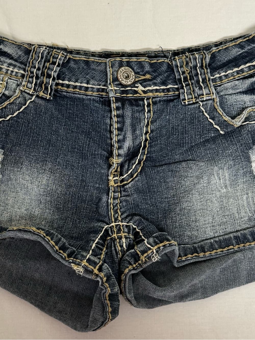 Angels Dark Blue Distressed Denim Jean Shorts