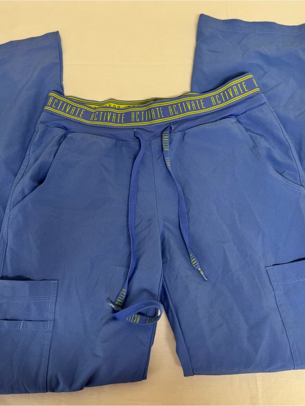 Med Couture Royal Blue Scrub Pants with Lime Accent Waistband