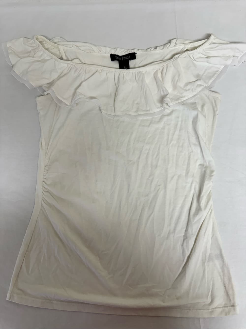 White House Black Market White Off-Shoulder Ruffle Tank Top