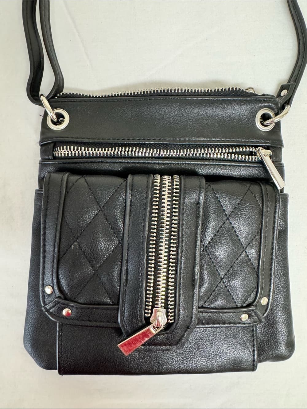 Black Quilted Crossbody Bag with Silver Hardware