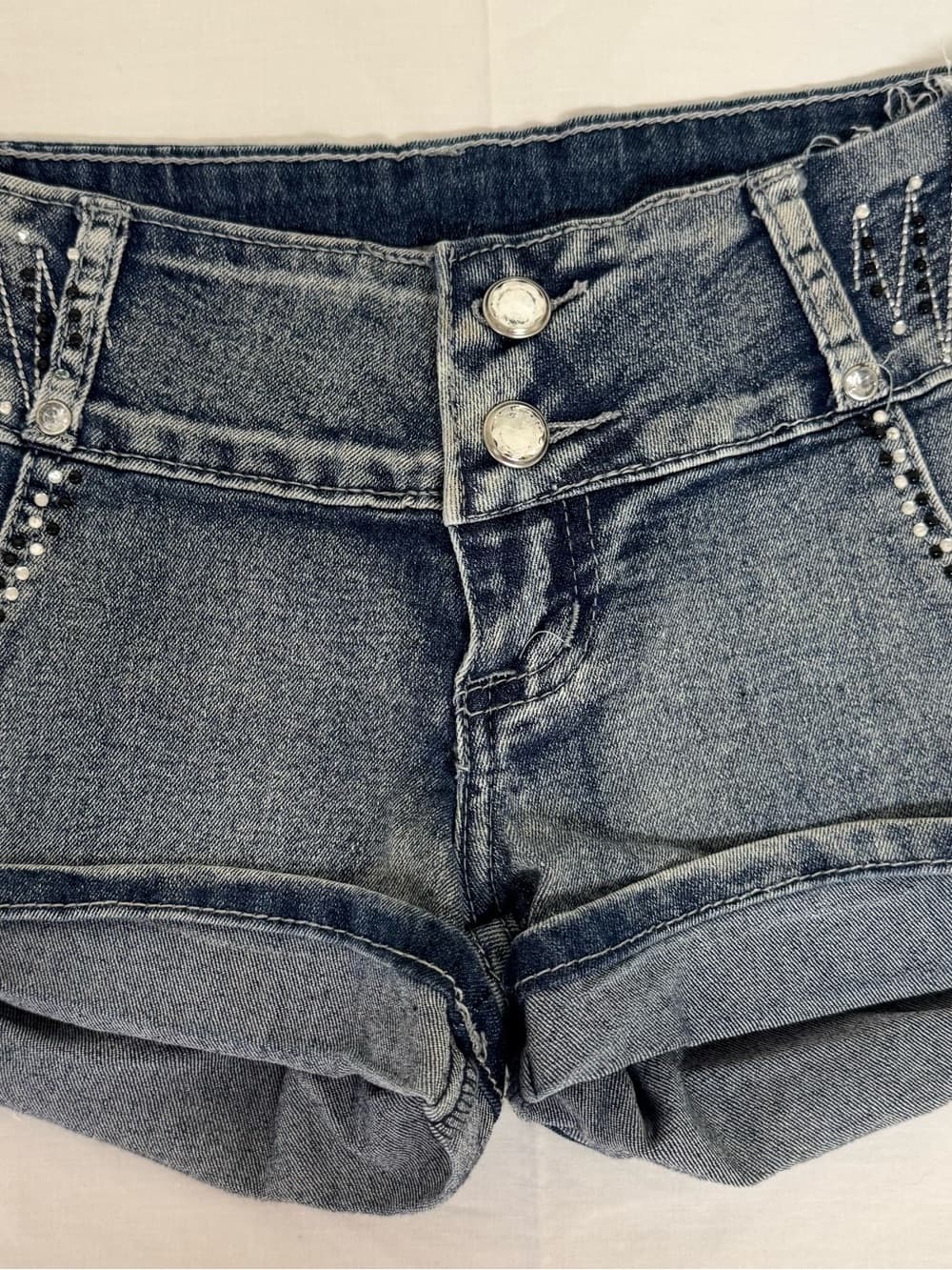 Women’s Dark Blue Denim Jean Shorts with Stud Detail