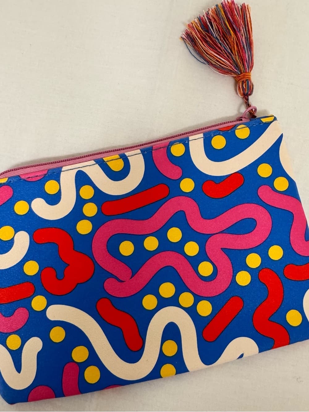ipsy Blue Abstract Print Zip Pouch with Multicolor Tassel