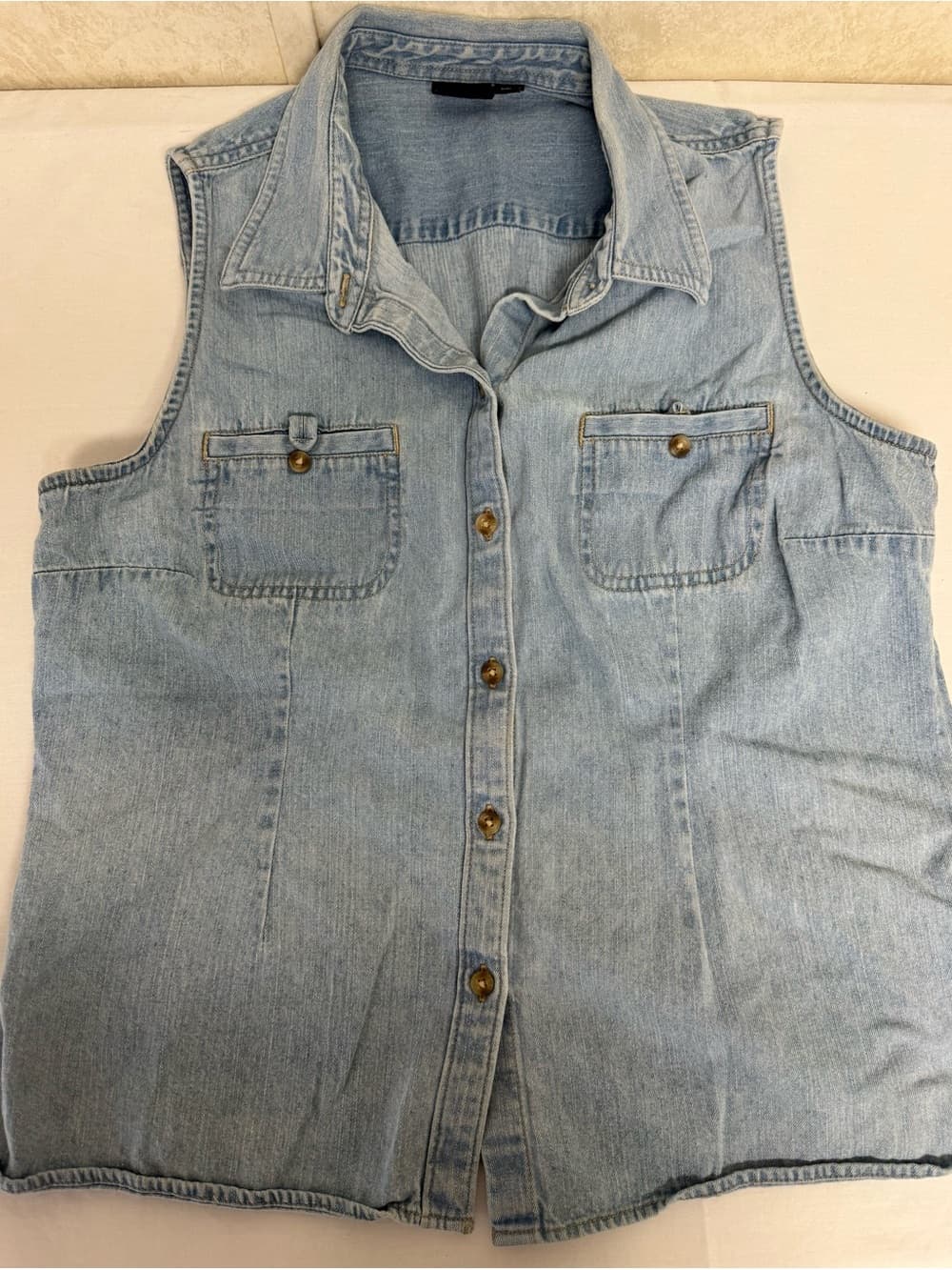 Sonoma Light Wash Denim Sleeveless Button-Up Shirt