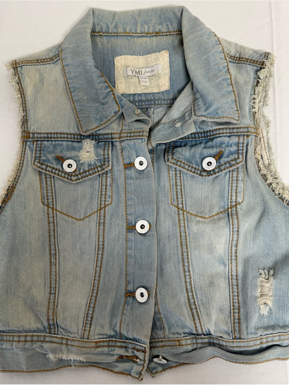YMI Light Blue Distressed Denim Vest