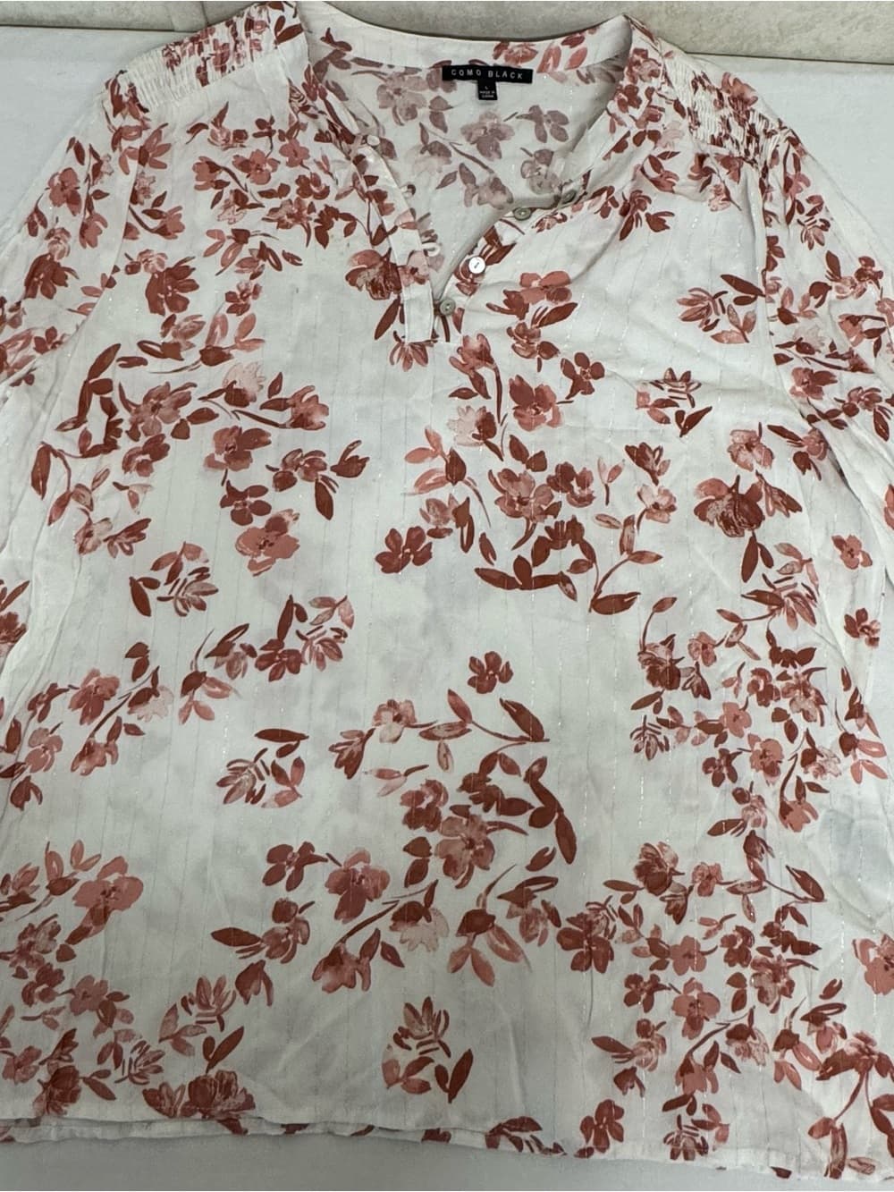 Como Black White Blouse with Rose Floral Print