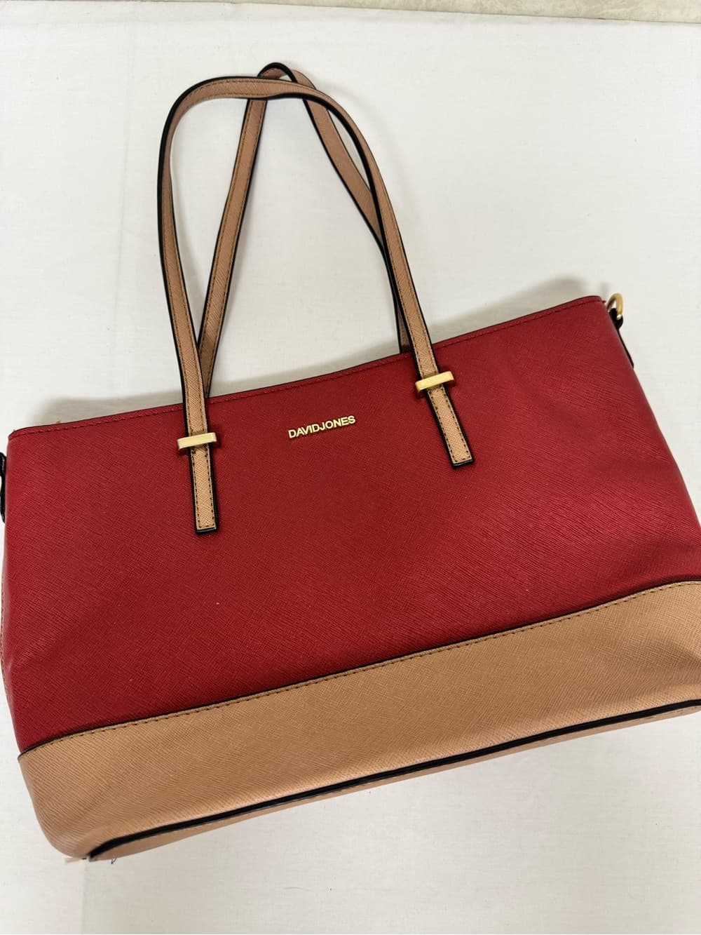 David Jones Red and Tan Colorblock Tote