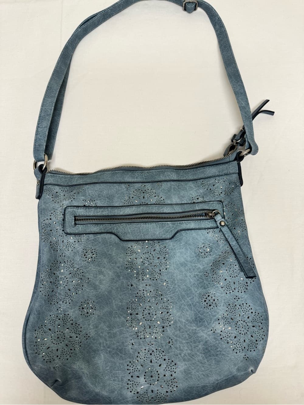Blue Women's Perforated Crossbody Bag